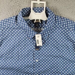 NEW Cremieux Shirt Men 3XT Geometric Print Button Up Short‎ Sleeve White Blue